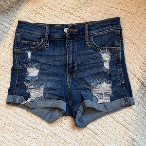 Hollister size 0 ripped jean short dark wash high rise short short stretch w 24